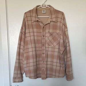 💫PINK Victoria's Secret Beige Plaid Button Down Sweater Medium